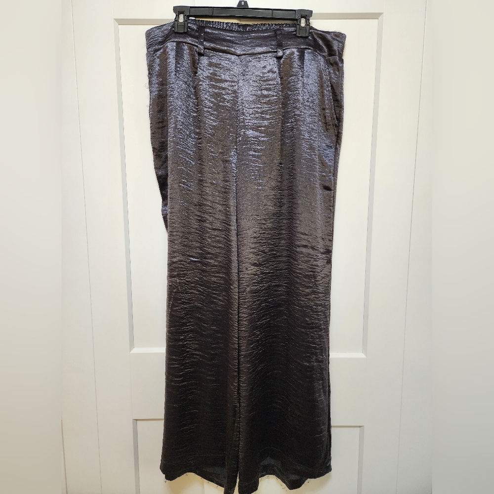 Torrid Shimmering Dark Blue Satin Wide Leg Pant